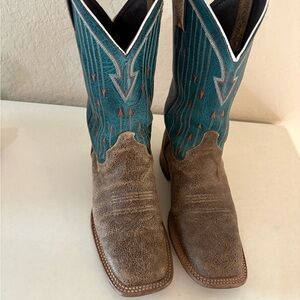 Justin Boots Brown and Teal Cowboy Boots